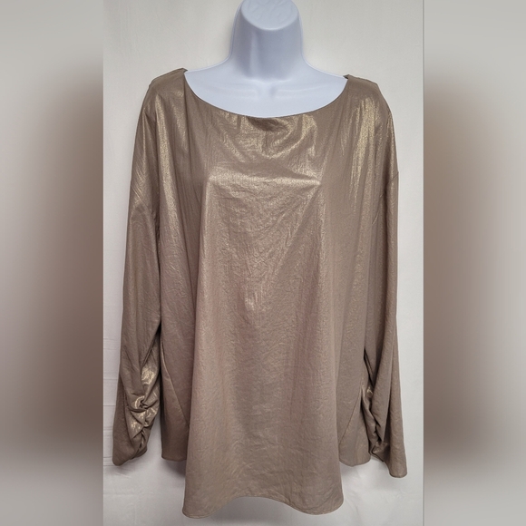 Anne Klein Gold Metallic Top Blouse Long Sleeve XL Excellent Condition - Picture 1 of 6